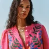 Alicia Linen Top Pink Peony, Flower Embroidery