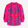 Alicia Linen Top Pink Peony, Flower Embroidery