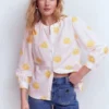 Alicia Linen Top White, Floral embroidery