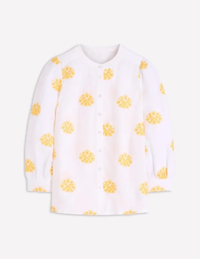 Alicia Linen Top White, Floral embroidery