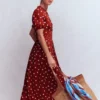 Amber Pleat Jersey Midi Dress Burnt Orange, Painted Dot
