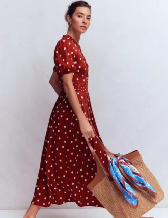 Amber Pleat Jersey Midi Dress Burnt Orange, Painted Dot