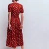Amber Pleat Jersey Midi Dress Burnt Orange, Painted Dot
