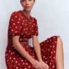 Amber Pleat Jersey Midi Dress Burnt Orange, Painted Dot
