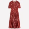 Amber Pleat Jersey Midi Dress Burnt Orange, Painted Dot