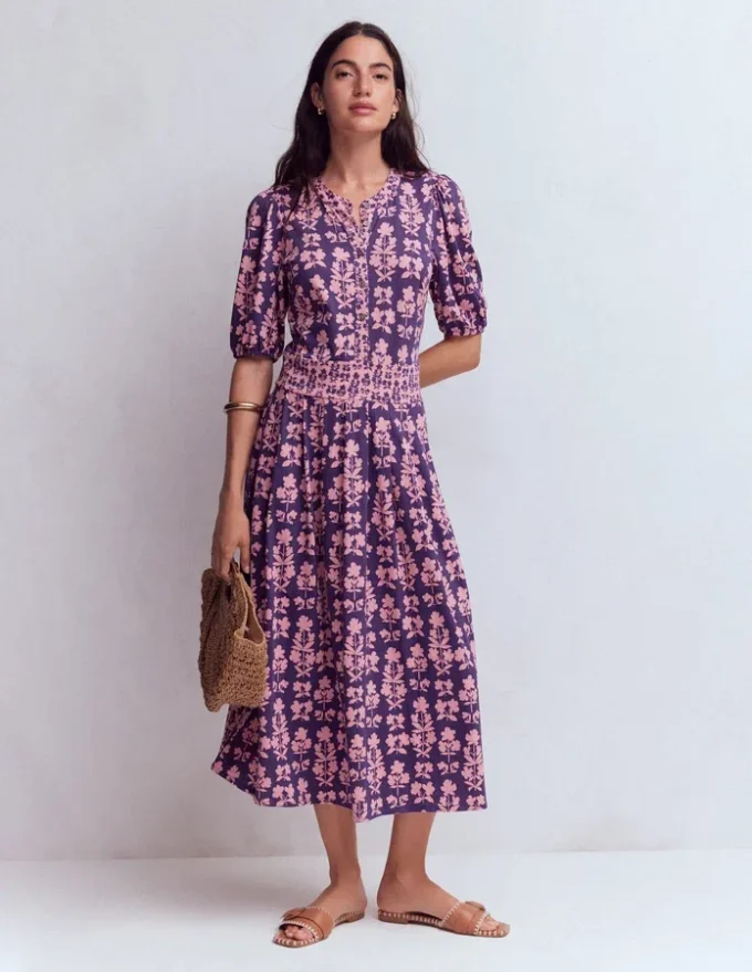 Amber Pleat Jersey Midi Dress Calla Lilly, Blossom Grove