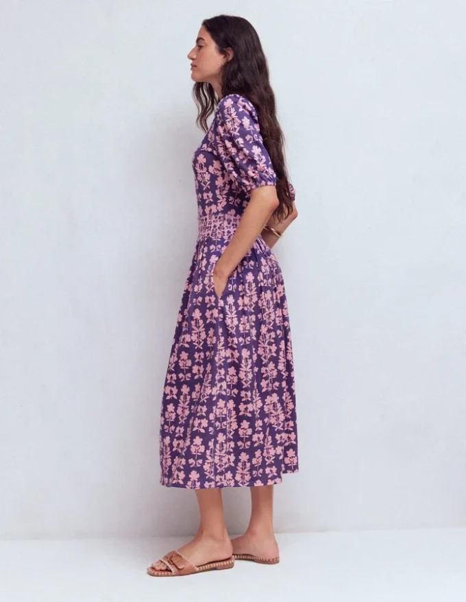 Amber Pleat Jersey Midi Dress Calla Lilly, Blossom Grove