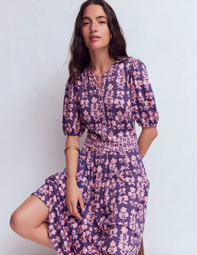 Amber Pleat Jersey Midi Dress Calla Lilly, Blossom Grove