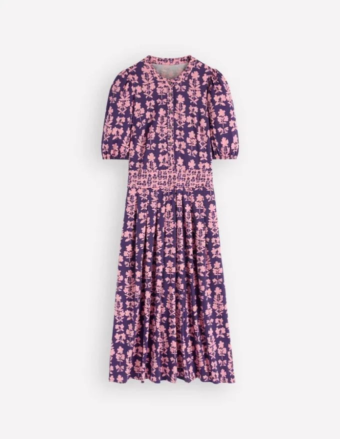 Amber Pleat Jersey Midi Dress Calla Lilly, Blossom Grove