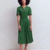 Amber Pleat Jersey Midi Dress Hunter Green