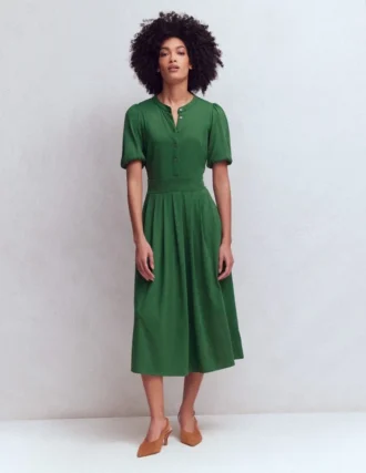 Amber Pleat Jersey Midi Dress Hunter Green