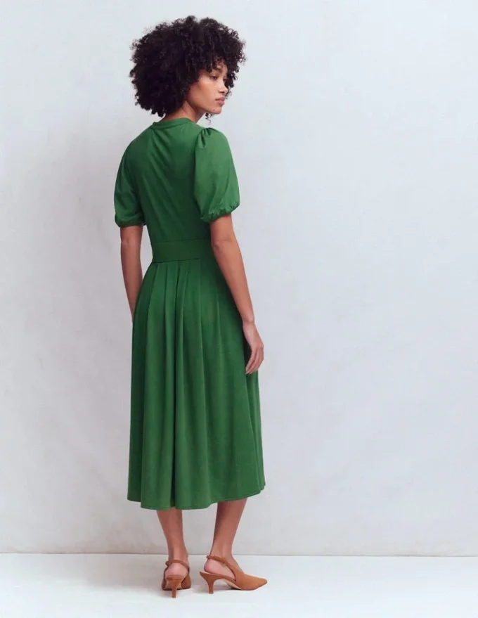 Amber Pleat Jersey Midi Dress Hunter Green