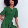 Amber Pleat Jersey Midi Dress Hunter Green