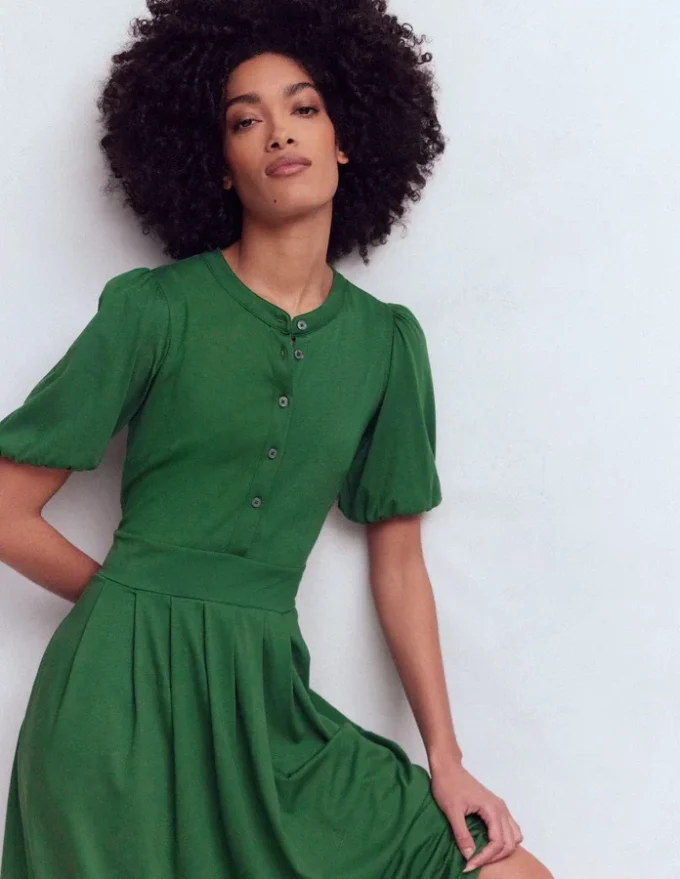 Amber Pleat Jersey Midi Dress Hunter Green