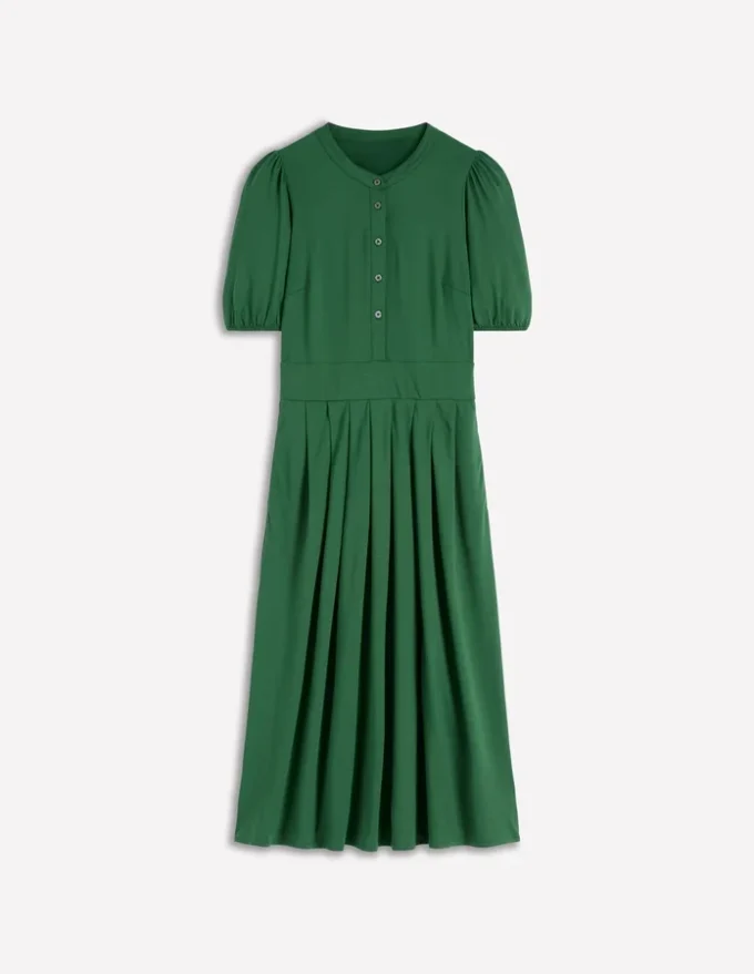 Amber Pleat Jersey Midi Dress Hunter Green