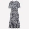 Amber Pleat Jersey Midi Dress Navy, Meadow Scatter Amber Pleat Jersey Midi Dress Navy, Meadow Scatter