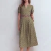 Amber Pleat Jersey Midi Dress Olive, Flower Lattice Amber Pleat Jersey Midi Dress Olive, Flower Lattice