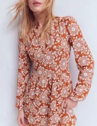 Amy Short Jersey Dress Brown, Decorative Blossom