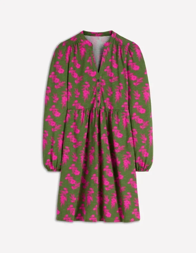 Amy Short Jersey Dress Olive, Blossomy Sprig Amy Short Jersey Dress Olive, Blossomy Sprig