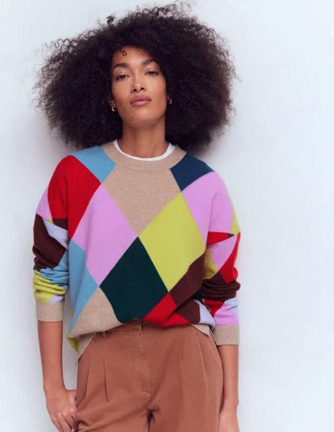 Anastasia Cashmere Sweater Multi Harlequin Jumper Anastasia Cashmere Sweater Multi Harlequin Jumper