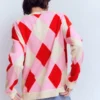 Anastasia Cashmere Sweater Red and Pink Argyle Anastasia Cashmere Sweater Red and Pink Argyle