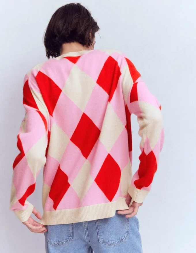 Anastasia Cashmere Sweater Red and Pink Argyle Anastasia Cashmere Sweater Red and Pink Argyle