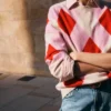 Anastasia Cashmere Sweater Red and Pink Argyle Anastasia Cashmere Sweater Red and Pink Argyle