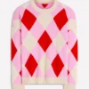 Anastasia Cashmere Sweater Red and Pink Argyle Anastasia Cashmere Sweater Red and Pink Argyle