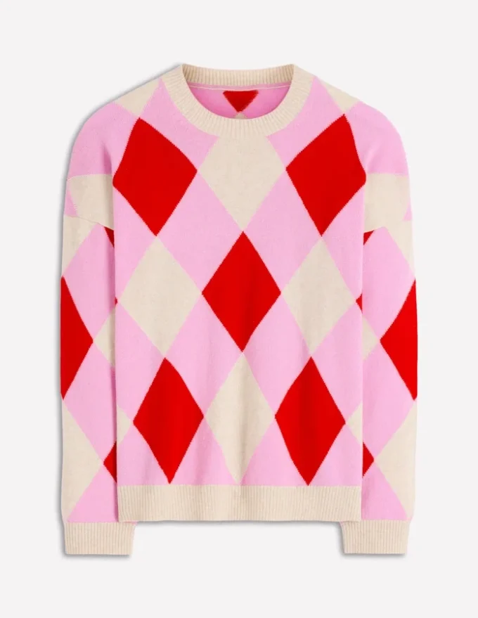 Anastasia Cashmere Sweater Red and Pink Argyle Anastasia Cashmere Sweater Red and Pink Argyle
