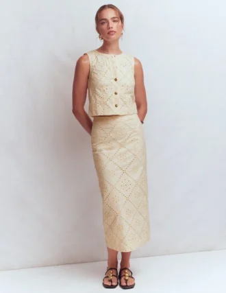 Andrea Cotton Shell Top Ivory broderie