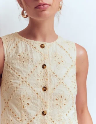 Andrea Cotton Shell Top Ivory broderie