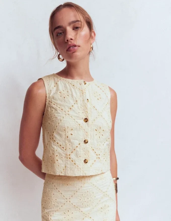 Andrea Cotton Shell Top Ivory broderie Andrea Cotton Shell Top Ivory broderie