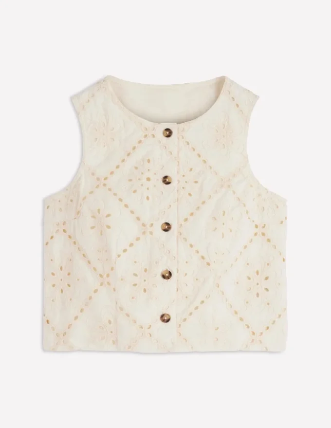 Andrea Cotton Shell Top Ivory broderie Andrea Cotton Shell Top Ivory broderie
