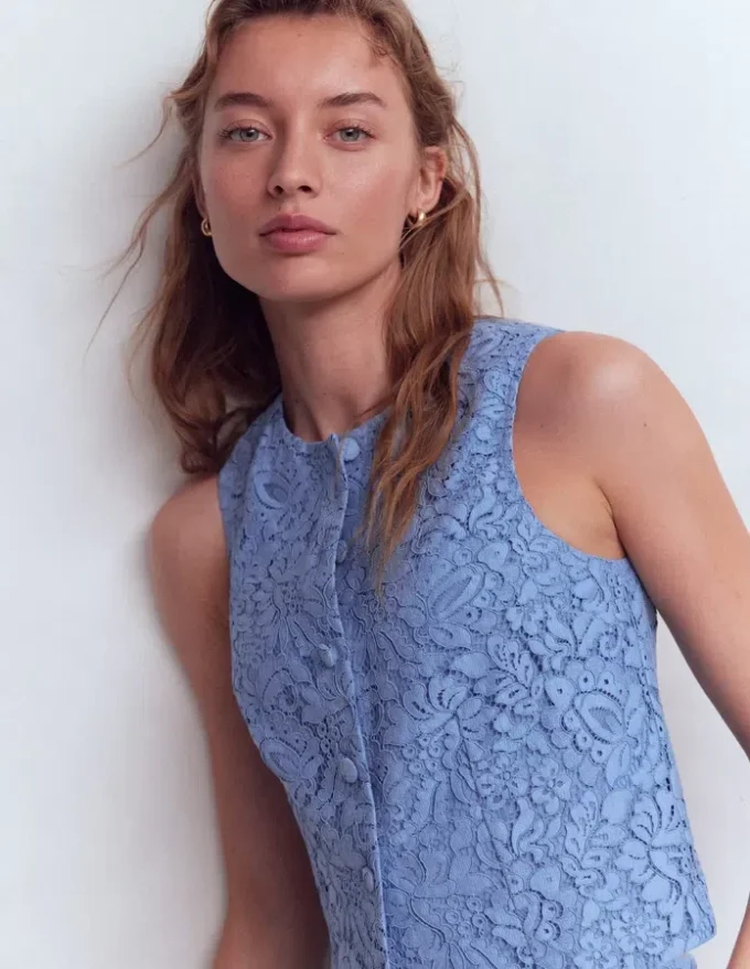 Andrea Lace Shell Top Cornflower Blue Andrea Lace Shell Top Cornflower Blue