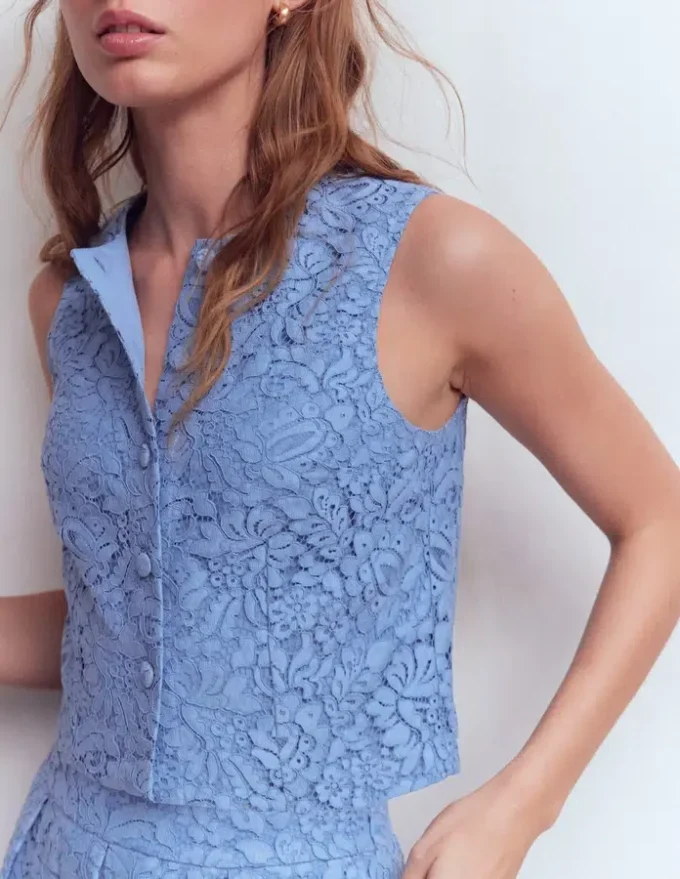 Andrea Lace Shell Top Cornflower Blue Andrea Lace Shell Top Cornflower Blue