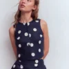 Andrea Linen Shell Top French Navy, Painted Dot Andrea Linen Shell Top French Navy, Painted Dot