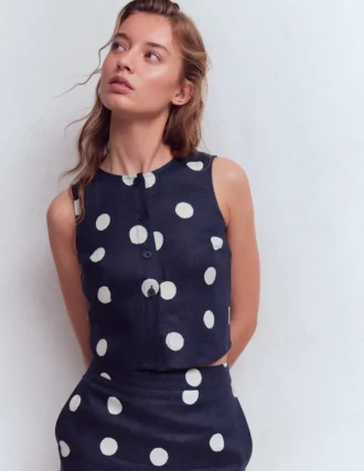 Andrea Linen Shell Top French Navy, Painted Dot