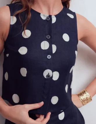 Andrea Linen Shell Top French Navy, Painted Dot