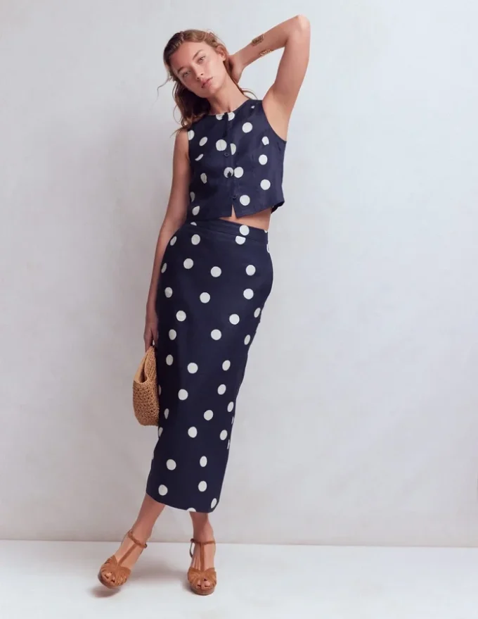 Andrea Linen Shell Top French Navy, Painted Dot Andrea Linen Shell Top French Navy, Painted Dot