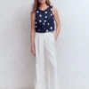 Andrea Linen Shell Top French Navy, Painted Dot Andrea Linen Shell Top French Navy, Painted Dot