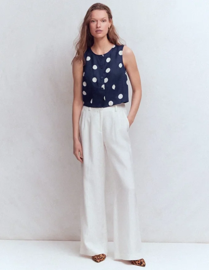 Andrea Linen Shell Top French Navy, Painted Dot Andrea Linen Shell Top French Navy, Painted Dot