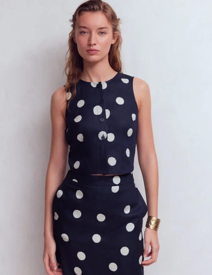 Andrea Linen Shell Top French Navy, Painted Dot Andrea Linen Shell Top French Navy, Painted Dot