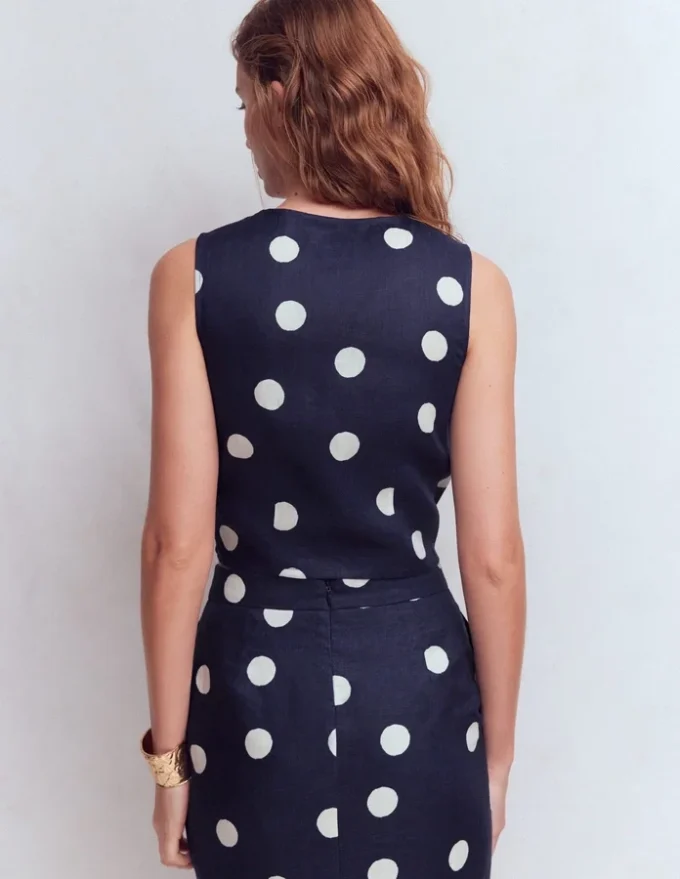 Andrea Linen Shell Top French Navy, Painted Dot Andrea Linen Shell Top French Navy, Painted Dot