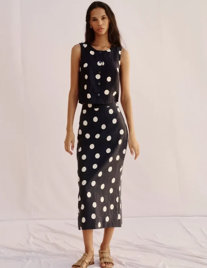 Andrea Linen Shell Top French Navy, Painted Dot Andrea Linen Shell Top French Navy, Painted Dot
