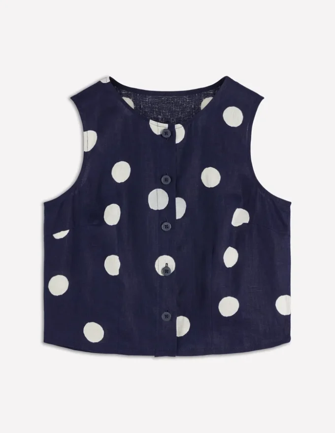 Andrea Linen Shell Top French Navy, Painted Dot Andrea Linen Shell Top French Navy, Painted Dot