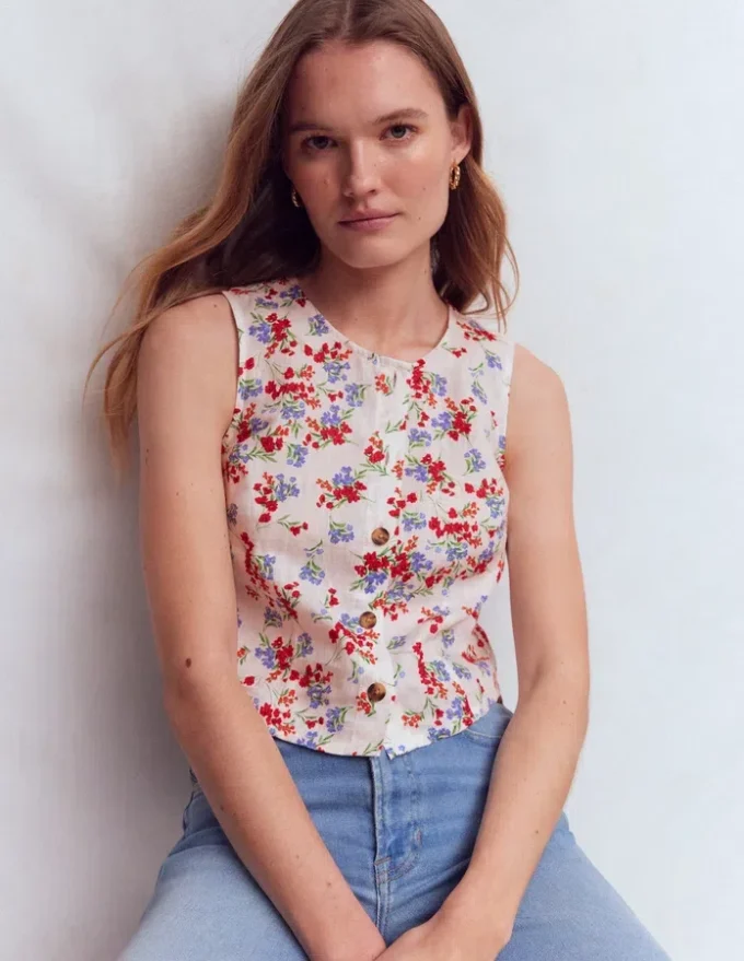 Andrea Linen Shell Top Ivory, Bloom Scatter
