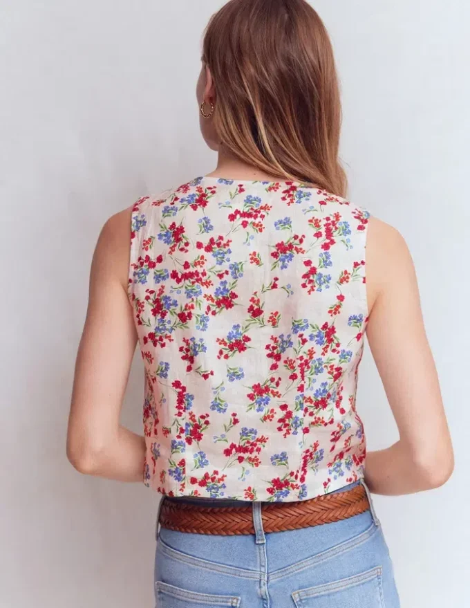 Andrea Linen Shell Top Ivory, Bloom Scatter