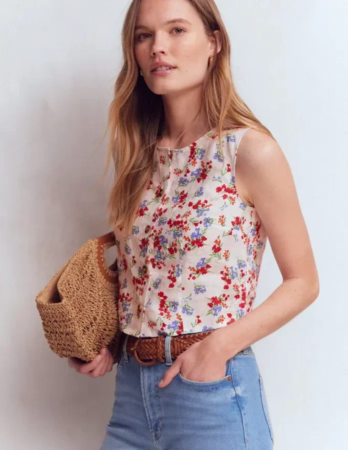 Andrea Linen Shell Top Ivory, Bloom Scatter