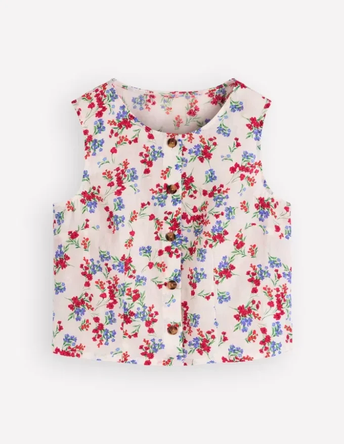 Andrea Linen Shell Top Ivory, Bloom Scatter