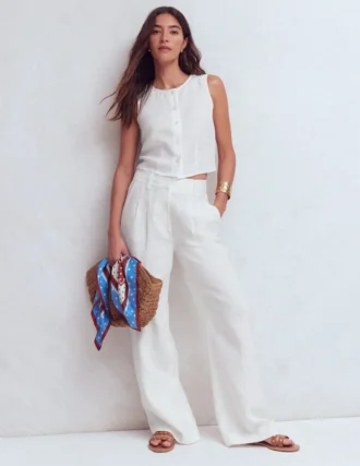 Andrea Linen Shell Top White